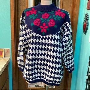 Oversized Vintage Floral Houndstooth Sweater